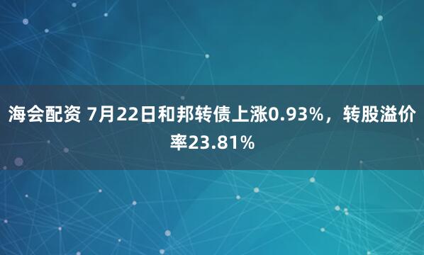 海会配资 7月22日和邦转债上涨0.93%，转股溢价率23.81%